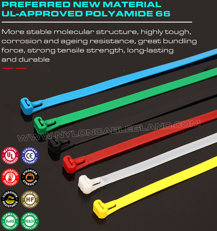 Releasable Zip Cable Tie Plastic Colorful 300mmx7.6, Ø10~82mm Adjustable Cable Strap Reusable Cable Tie Strap (50lbs) Nylon 66, 94V-2 for Indoor &