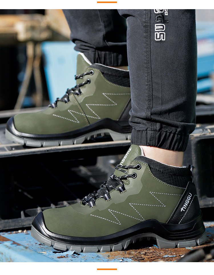 Anti-static Steel Toe Safety Boots Genuine Leather Work Shoes With Steel Plate Midsole PU Sole