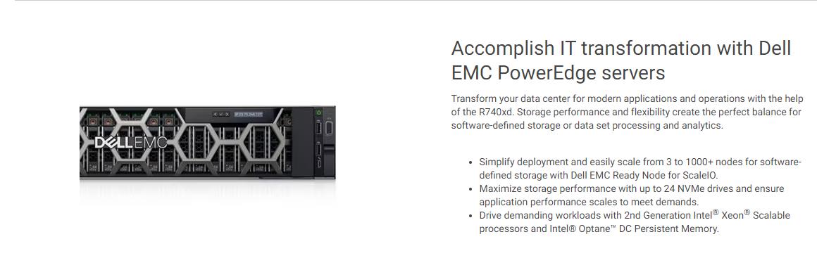 PowerEdge De ll 2U R740XD 6234*2 64G*2 960GSSD SATA 2.4TSAS*6 H750 2400W*2 A100 80G*2 4*GE+2*10GE Rail