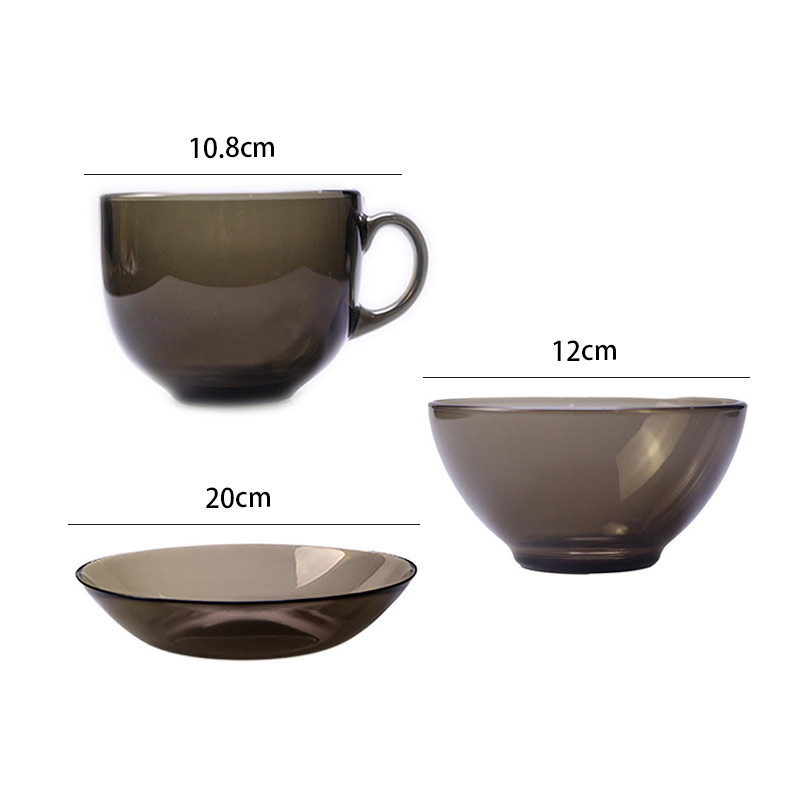 Simple 4mm Thick Grey Transparent Glass Saucer Set