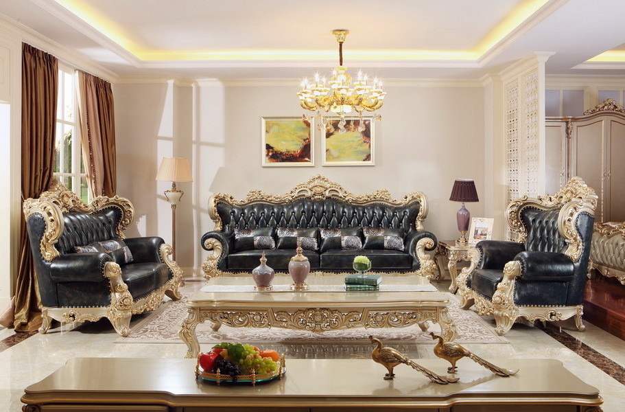 Luxury Classic Living room furniture1+2+4 Sofa sets online direct sales price by Beech wood and Italy Leather upholstery