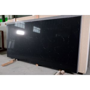Marble Look Black Artificial Cararra Quartz Stone Slab Easy Clean