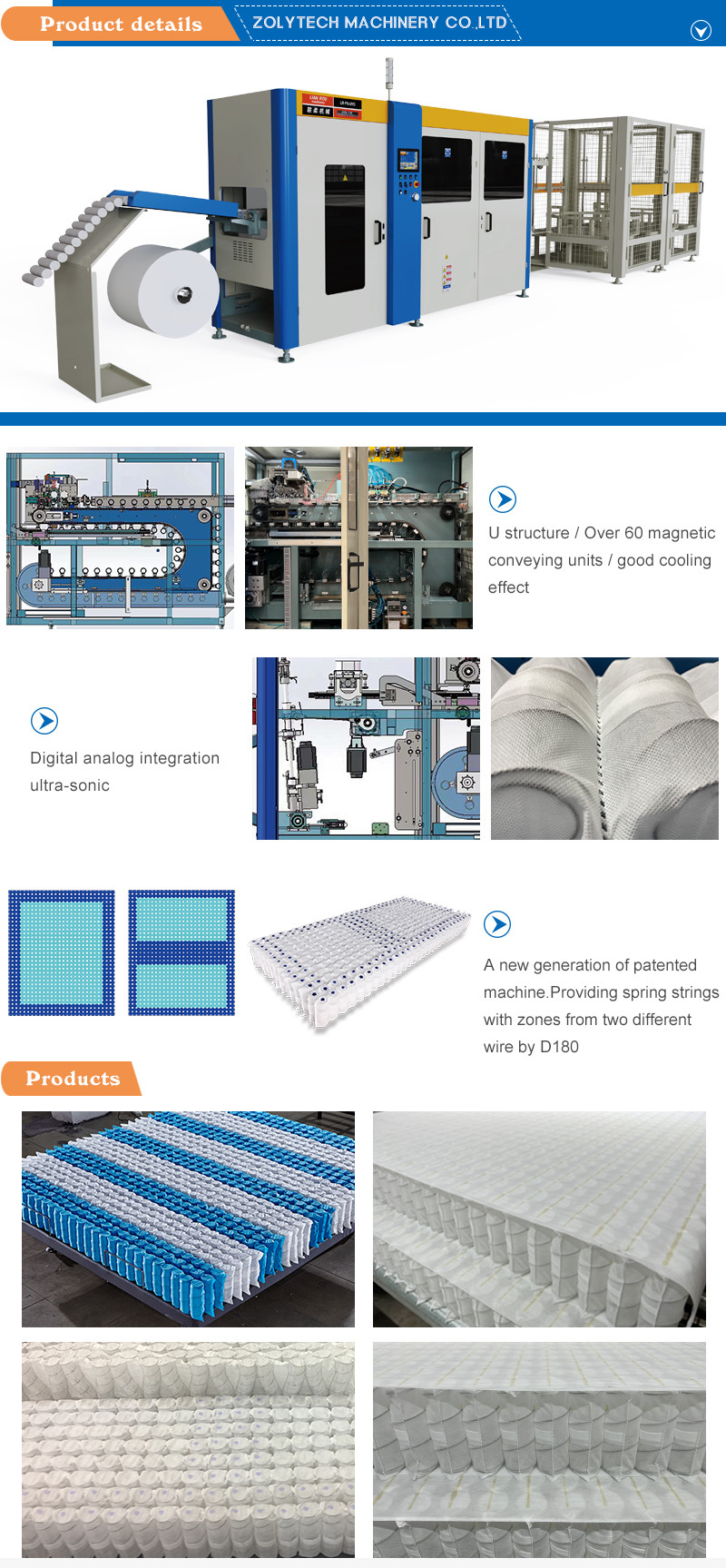 ZOLYTECH ZLT-PSD180 Height 100-250mm Pocket Spring Coiling Machine 180pcs/Min For Mattress Net