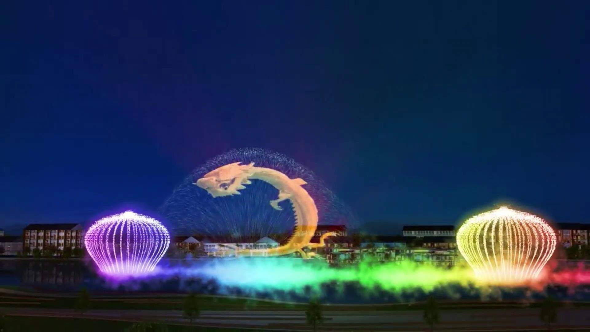 3d Image Water Screen Fountain Construction / Water Curtain Movie Show Self Designed