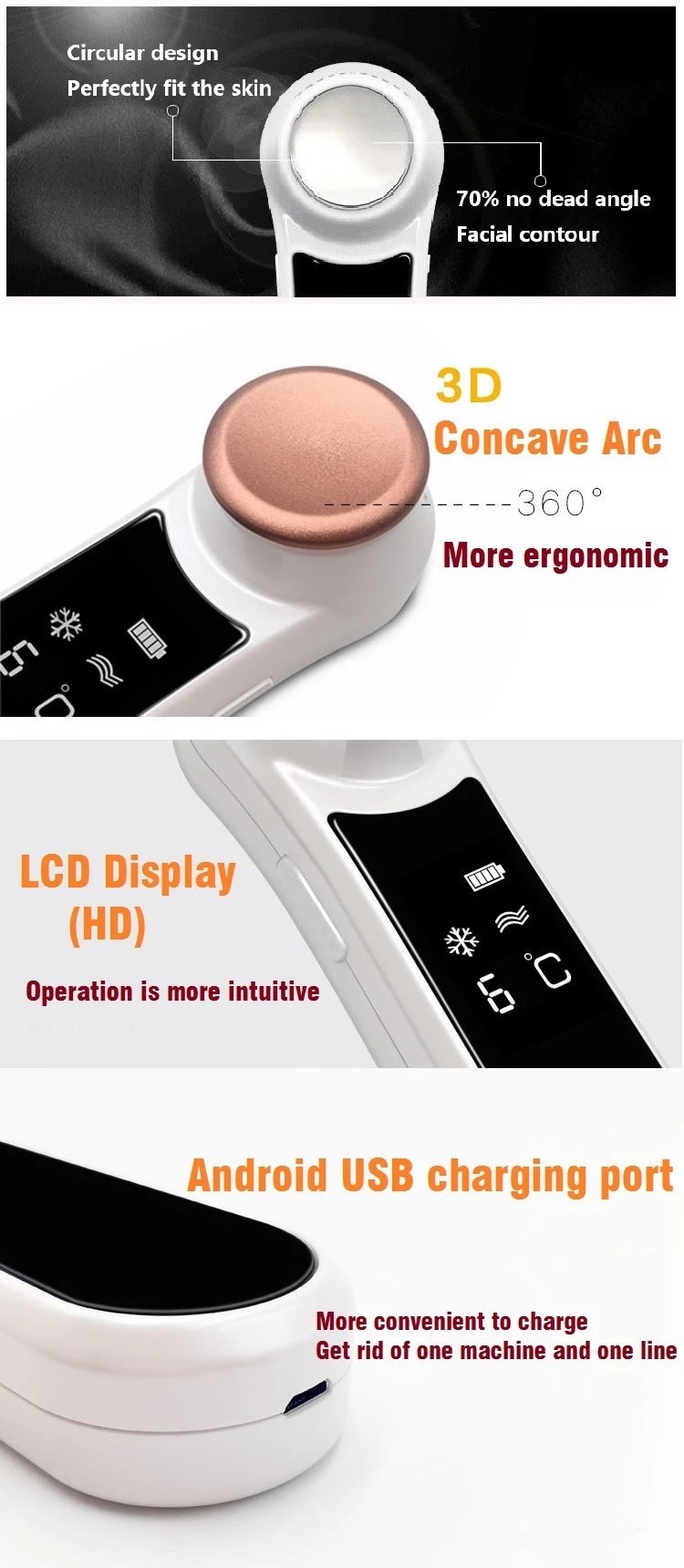 ROHS Skin Tightening 600mAh 15CM RF EMS Beauty Instrument