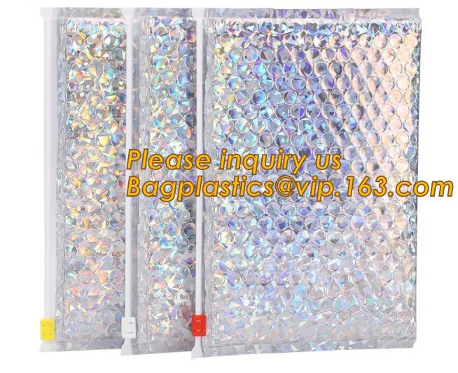 air mail metallic holographi rose gold bubble padded mailer / Zip lockkk bubble bag/ slider bubble bag,Holographic Factory