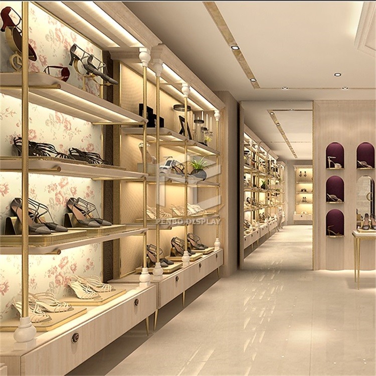 Golden White LED T4 Shoe Display Wall Shelf OEM 3D Print Deign