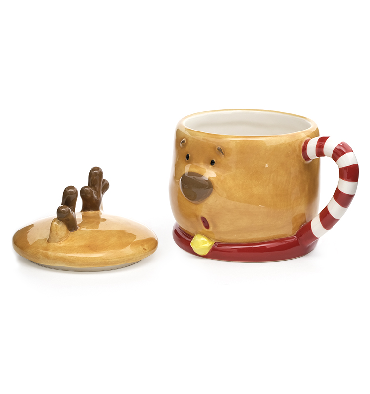 3D Creative Christmas Coffee Mug Deer Shaped Ceramic With Lid And Hand Painted
