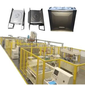 Automatic production line for stacking robots, loading materials into microwave