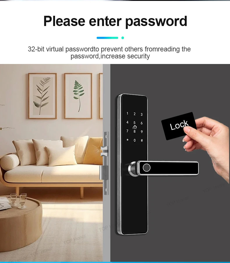 TH521 Aluminium Alloy Apartment Smart Door Lock TTLock Biometric Code Card Key Unlock