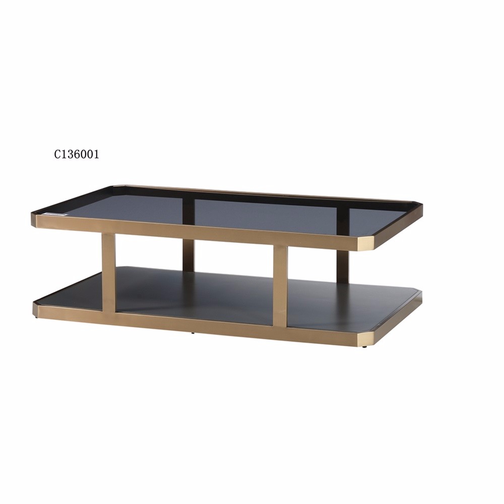 Stainless Steel Metal Leg Living Room Black Tempered Glass Coffee Table ZZ-ZC136001