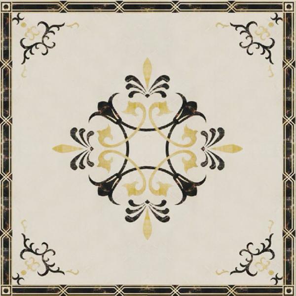 Parquet, natural stone parquet, engineered stone water jet medallion