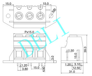Terminal Block Pin Type PCB Connector DL137TM-XX-15.0 PA66 UL94V-0 Housing