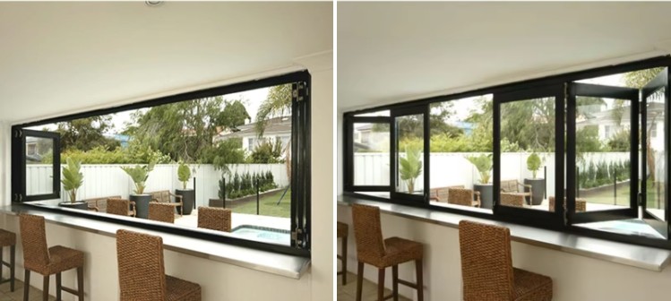 Balcony Folding Bifold Windows 3 Panel Tempered Glass Aluminium Profile Powder Coated