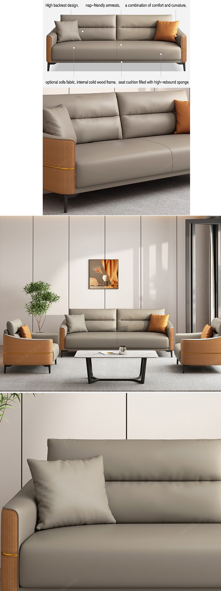 GENUINE Leather Modern Office Sofa Set Reception Sofa for Contemporary Office Talks
