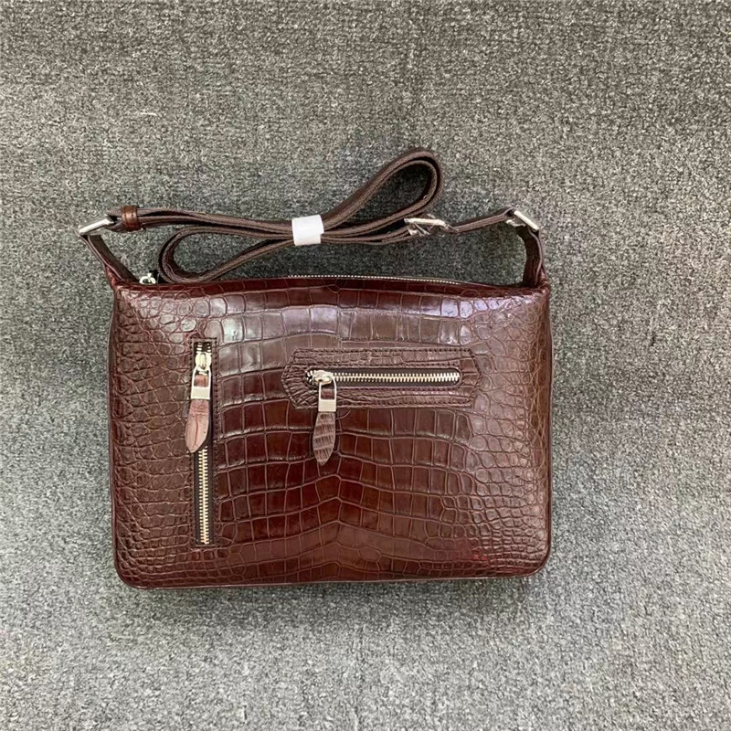 Exotic Alligator Skin Men's Soft Shoulder Bag Authentic Real Crocodile Leather ZIP Satchels Purse Male Crossbody Bag