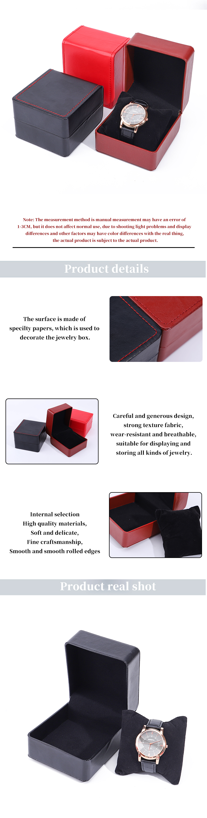 Mens Square Faux Leather Watch Case Box With Pillow For Luxury Display