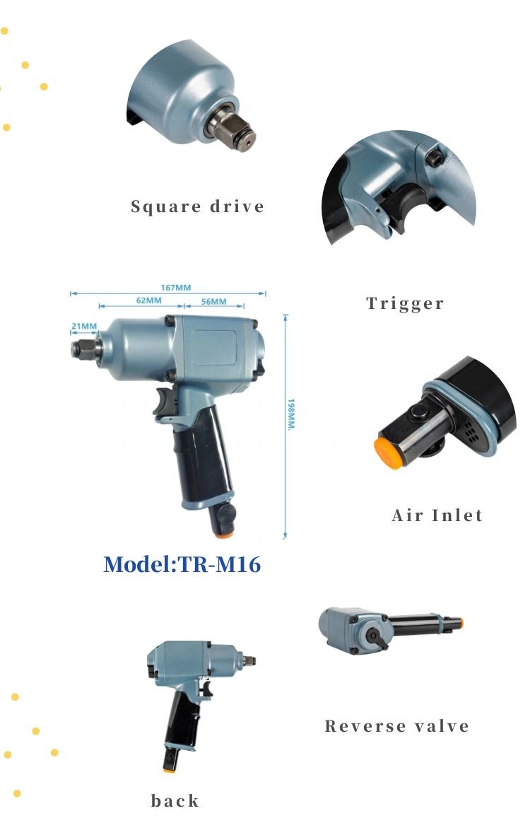Air Powered 1/2 In Small Air Impact Wrench Gun For Industrial Use