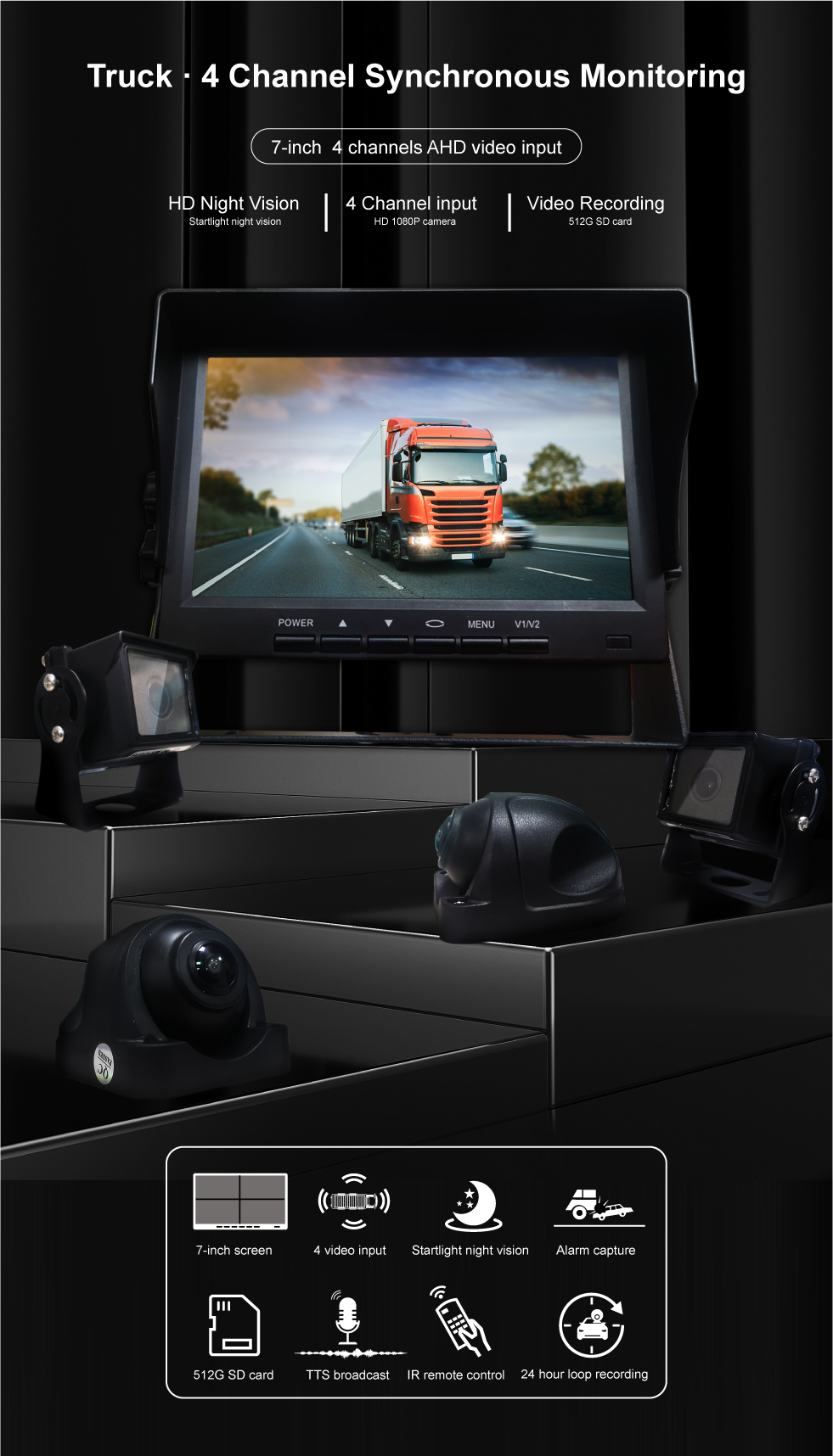 Truck Van Coach School Bus Camera System Car Back Up Camera With Reversing Monitor