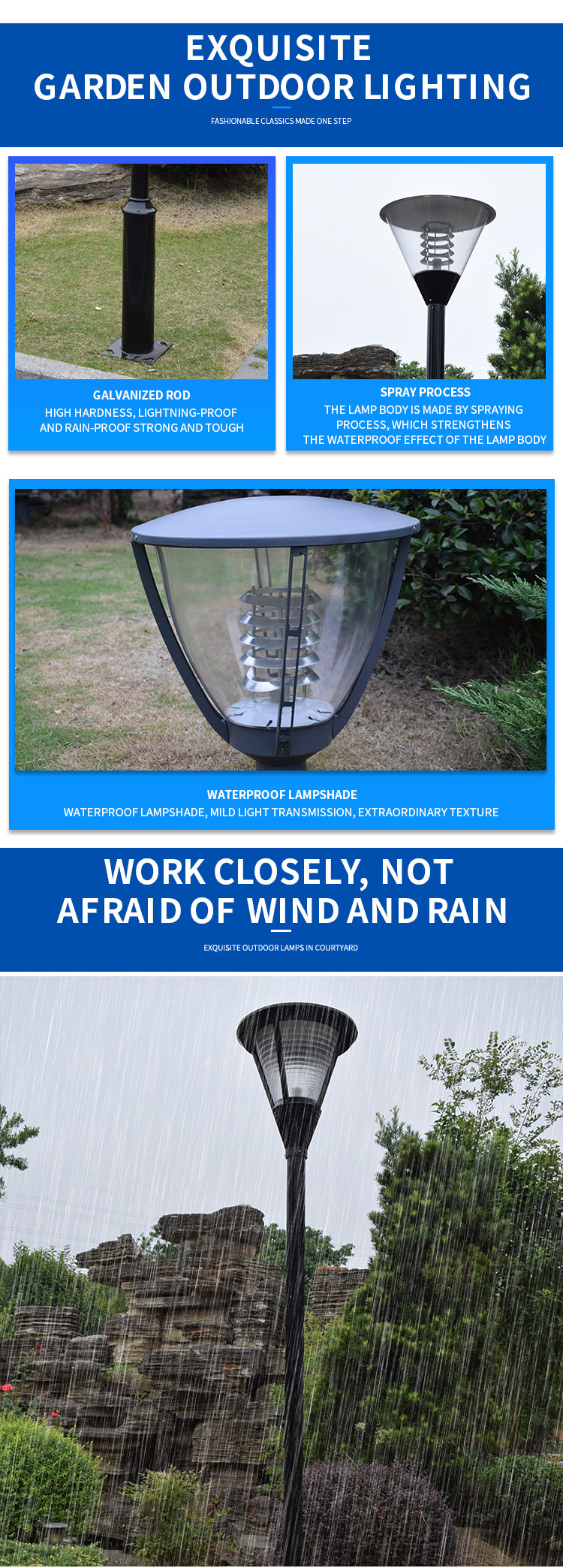 Courtyard Outdoor LED Garden Pole Lights lawn 450mmx390mm E27 Replaceable