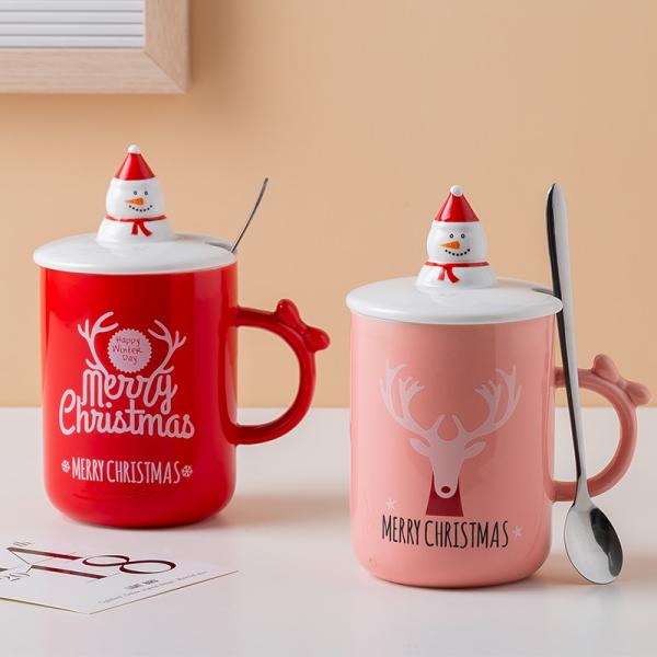 New Festival Mug Christmas Round Santa Claus Lid Stainless Steel Spoon Elk
