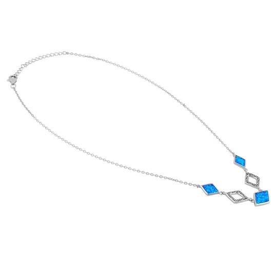 925 With Sterling Silver Greek Bule Opal Meander Diamond Necklace real Opal Jewelry For Women