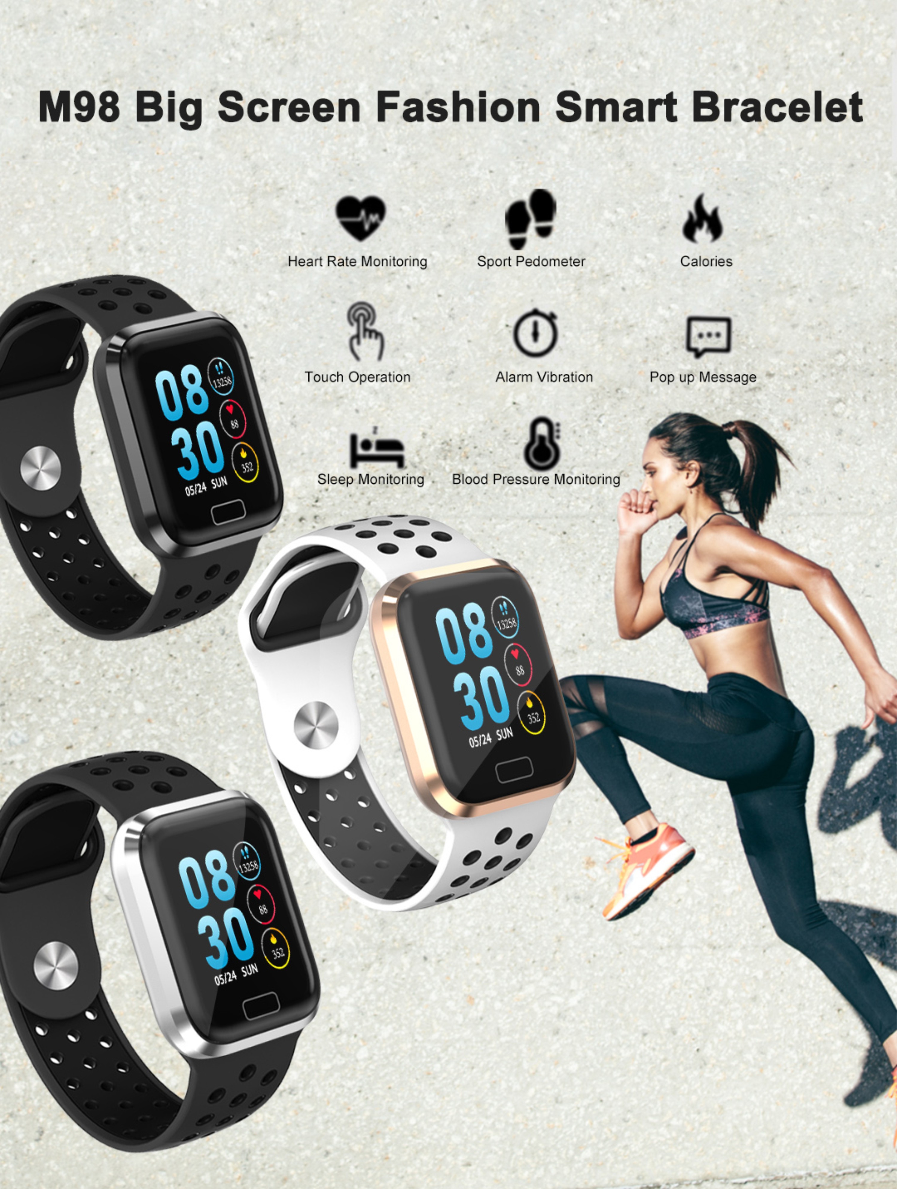 170mAh M56 TPU Smart Watch With Alarm Clock Touch Screen CALENDAR Body Temperature