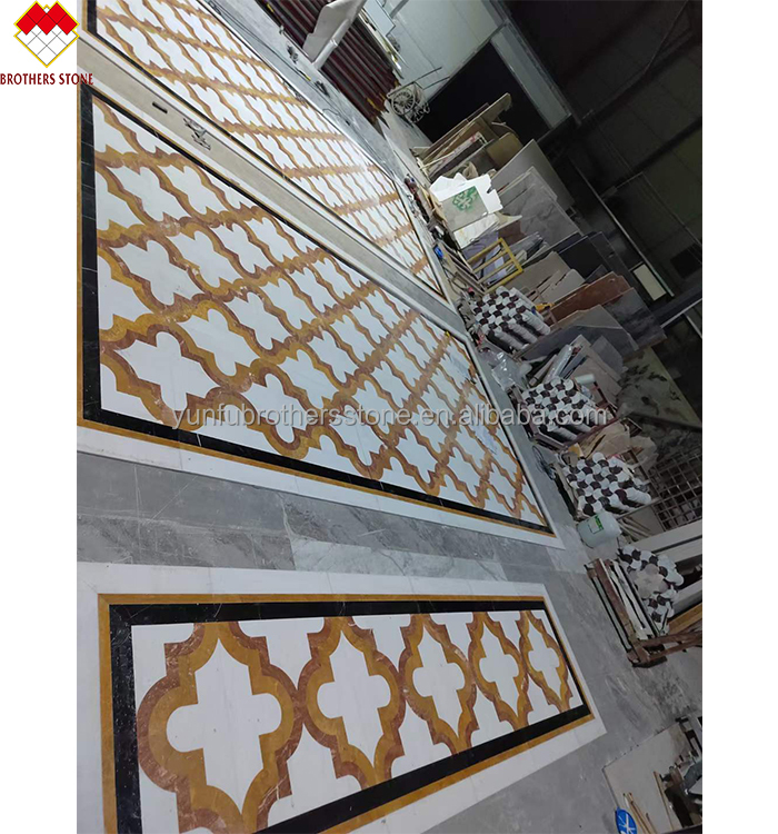 White and Yellow Marble Water Jet Carpet in Modern Design Style for Living Room Villa