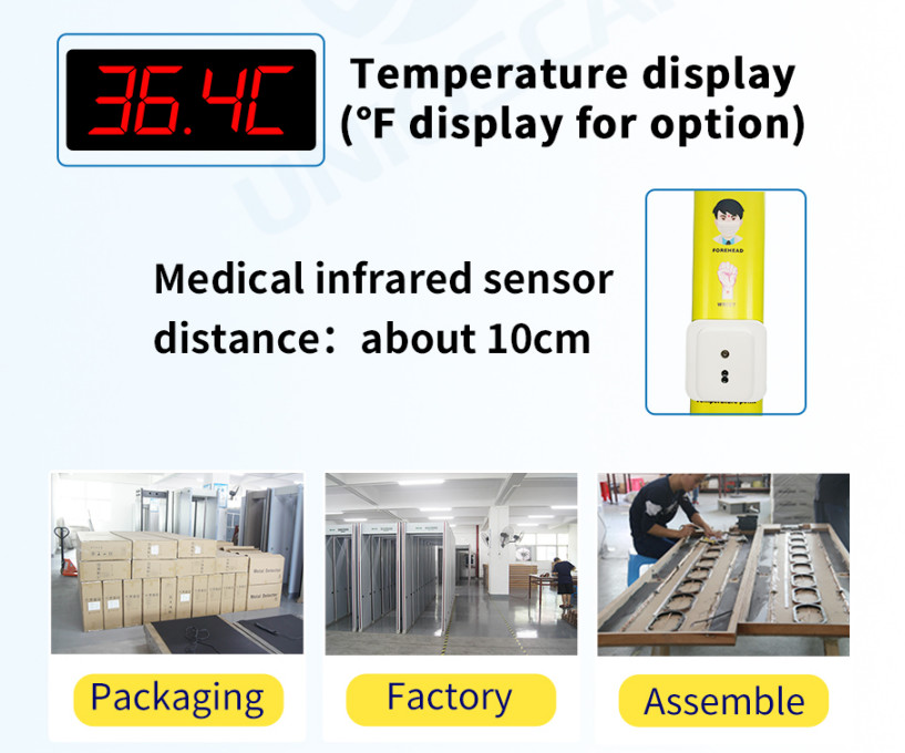 Public Security Checking UB500T 6 Zones 5-15cm Walk Through Metal Detector With Temperature Scanner