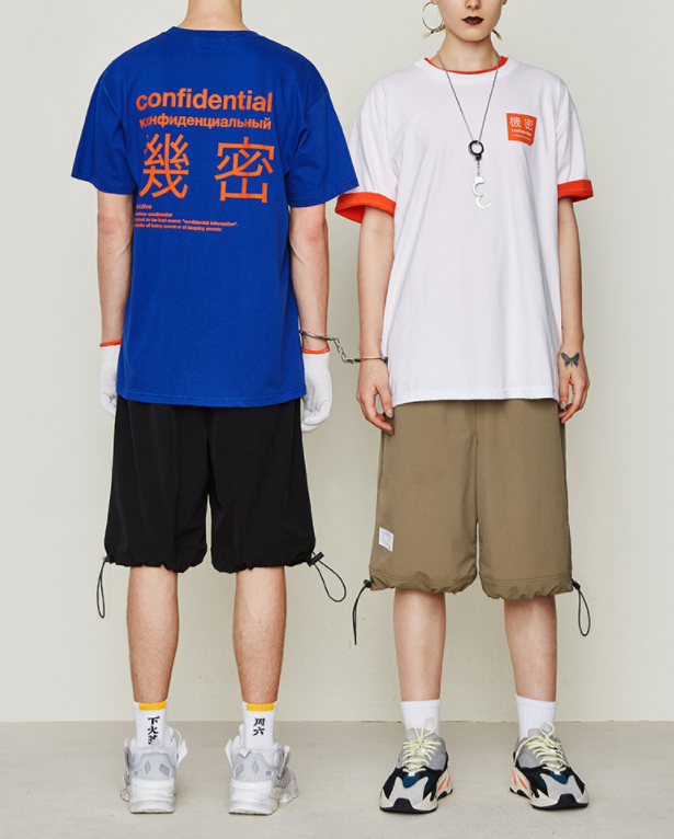 Chinese characters street printing men's oversize short sleeves