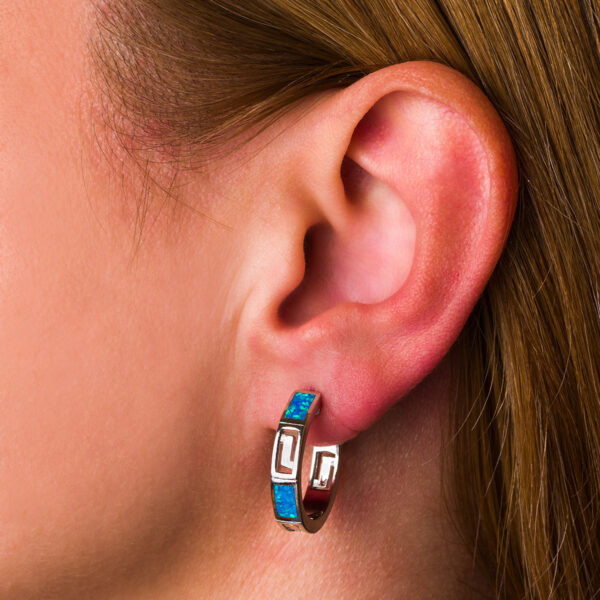 Wholesale Customization 925 Sterling Silver Blue Opal Greek Key Half Hoop Earrings For Women