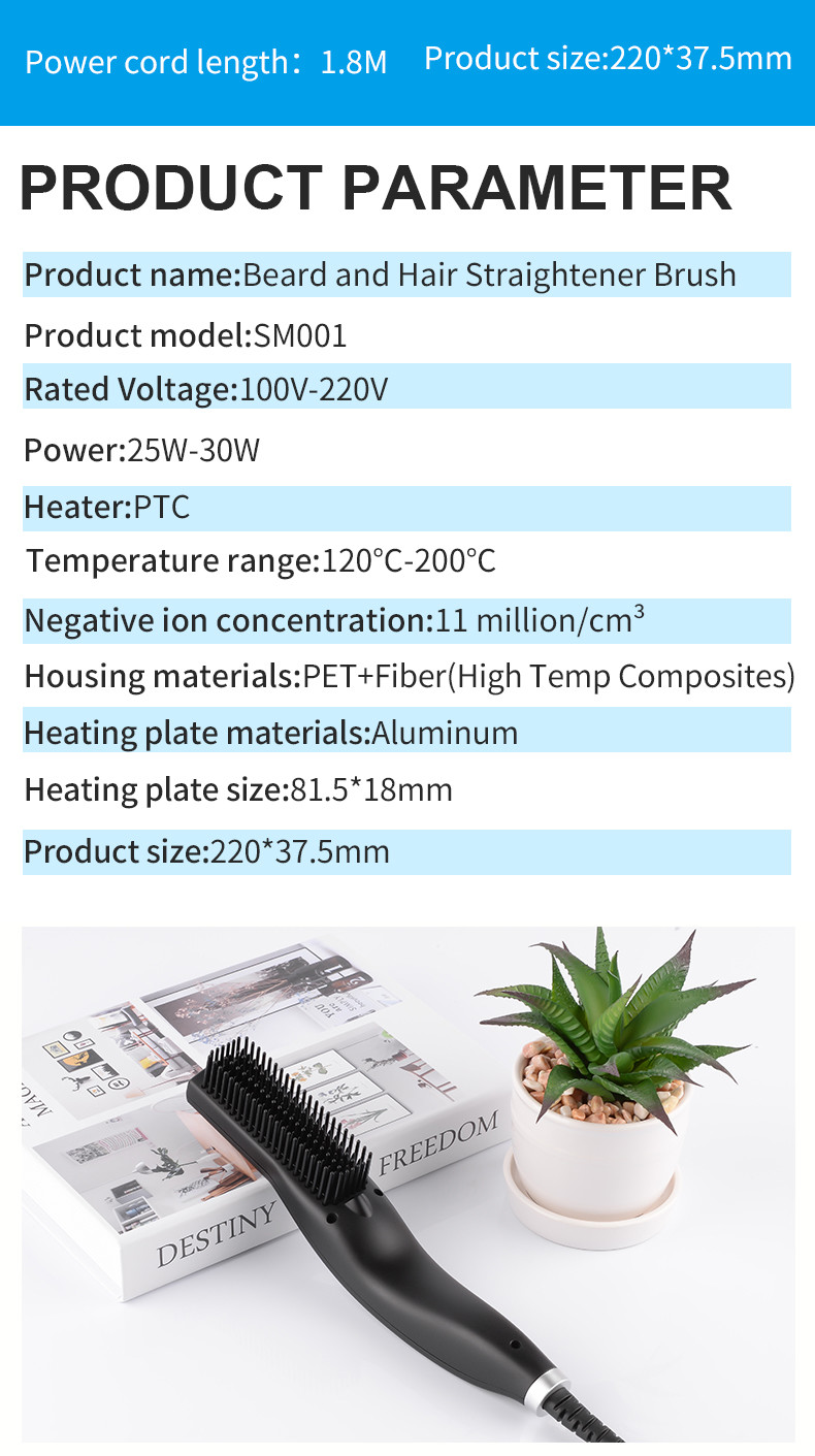 PTC Heating Tourmaline Ceramic Beard Straightener Brush
