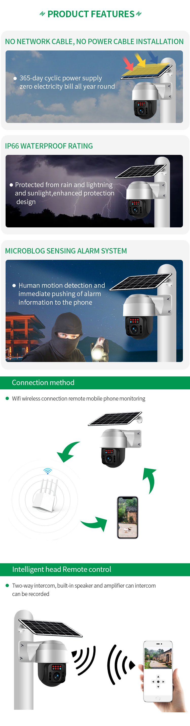 HD 1080P Camera Security Outdoor PTZ Surveillance Camera Full Color Night Vision Motion Detection Wifi Solar Camera