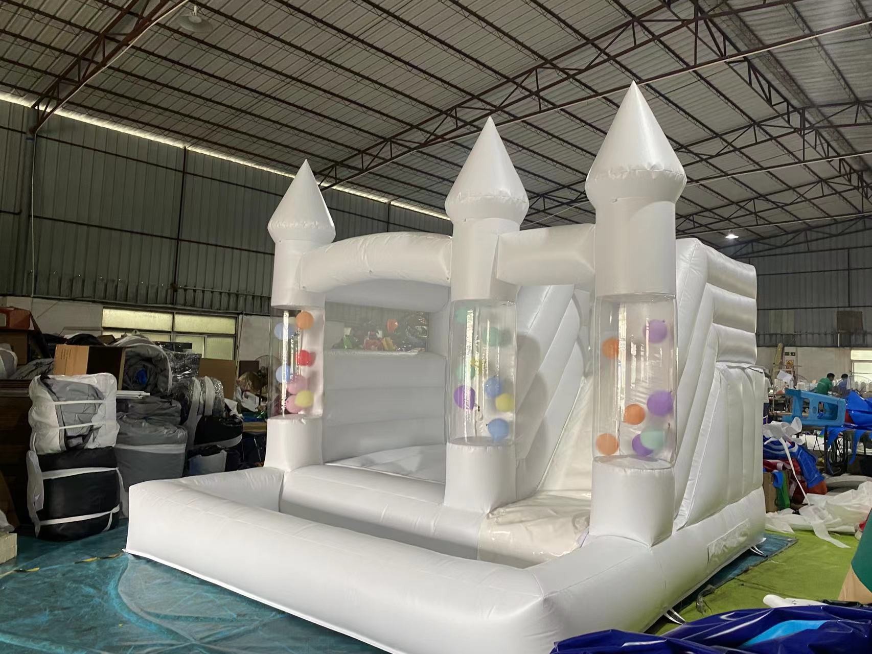 Jumping Castle Inflatable Bounce House White Bouncy Castle With Slide for Outdoor Kids