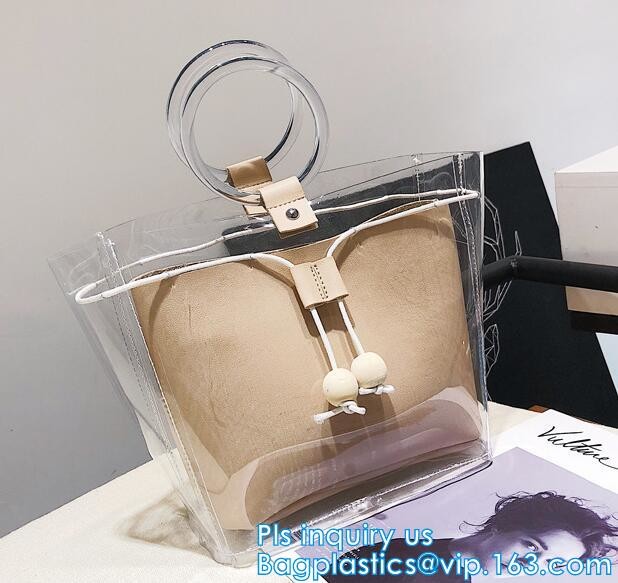 reusable eco friendly tote transparent pvc shopping bag, shopping cluth PVC beach bag with zipper, eco-freindly Promotio