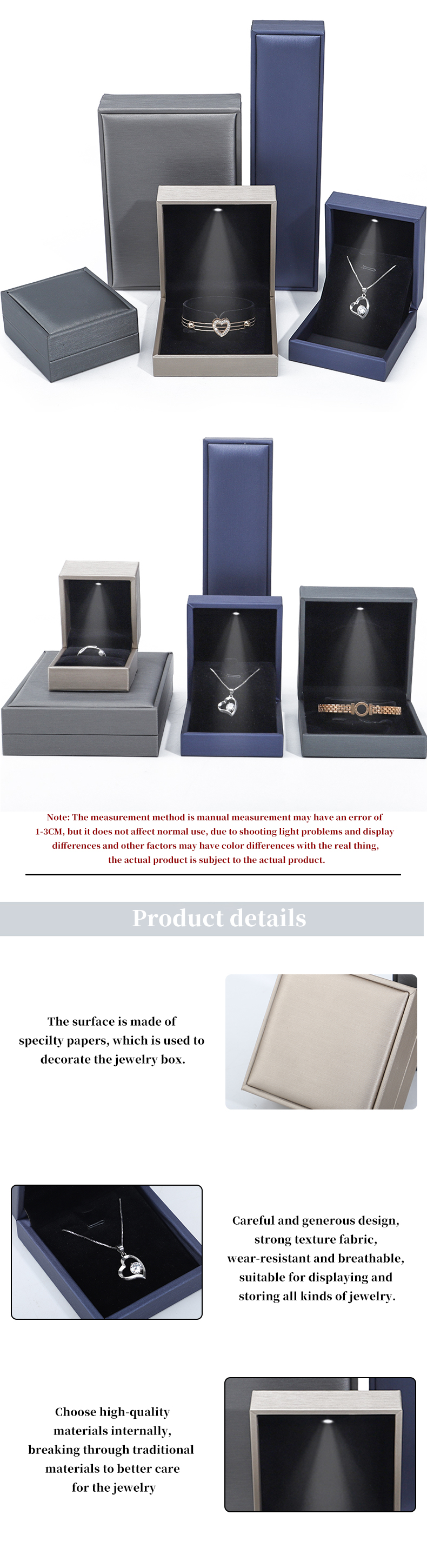 Brush Finishing PU Leather LED Jewelry Storage Box Multi Color Jewelry Gift Boxes