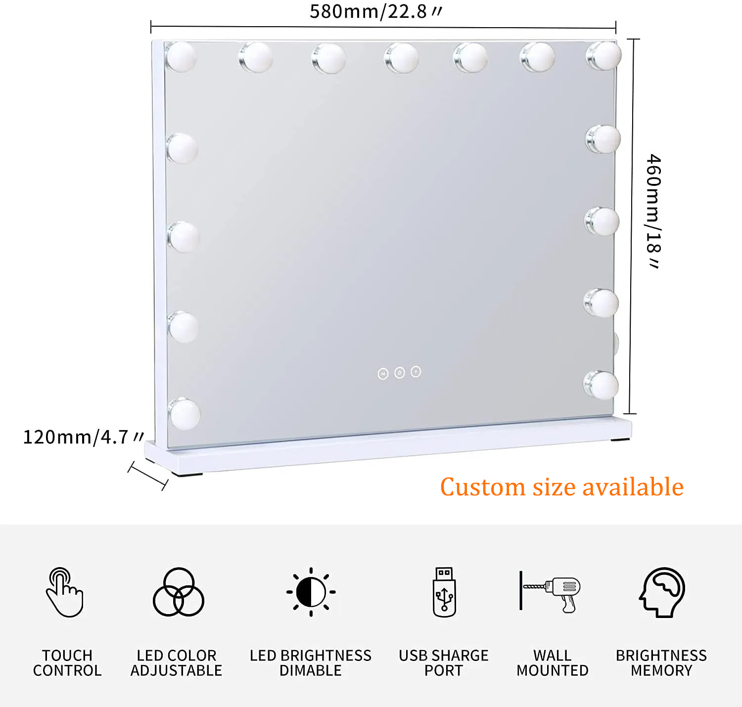 Silver LED Makeup Mirror 3000K - 6000K Hollywood Makeup Mirror
