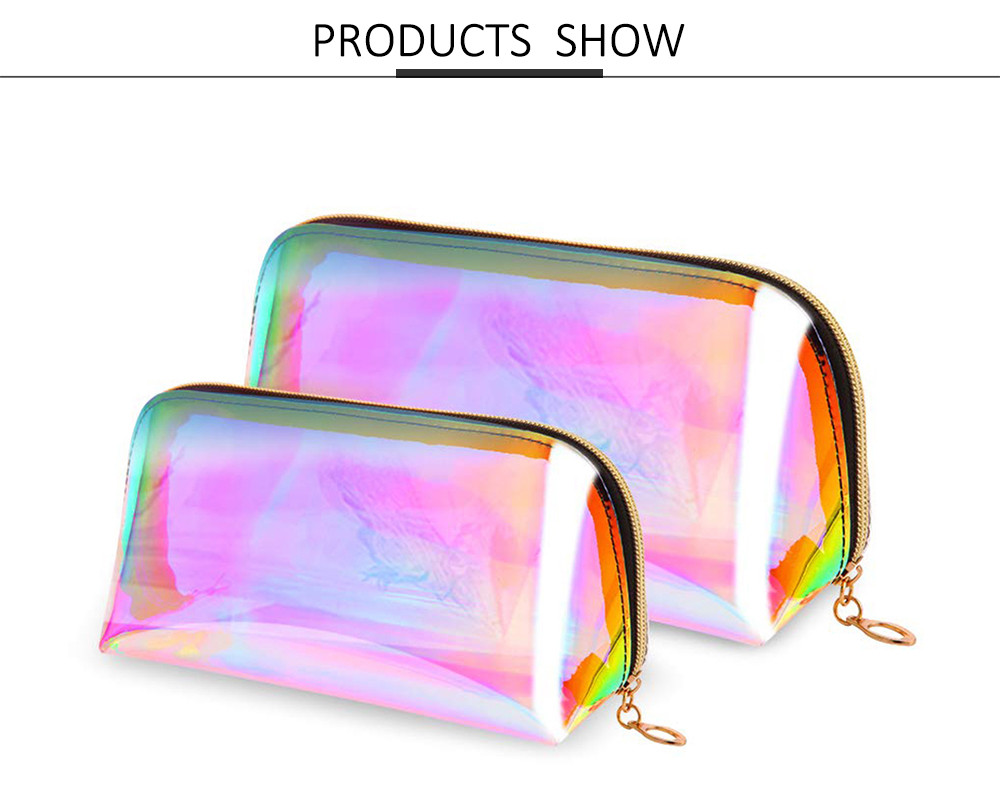 Portable 2pcs Holographic Makeup Bags With Gold Zipper