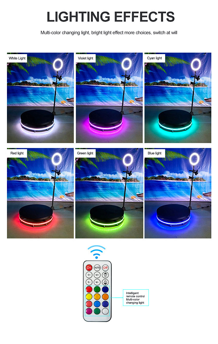 LED Fill Lights Camera Booth 360 115cm Spinning Picture Booth With Multi Color