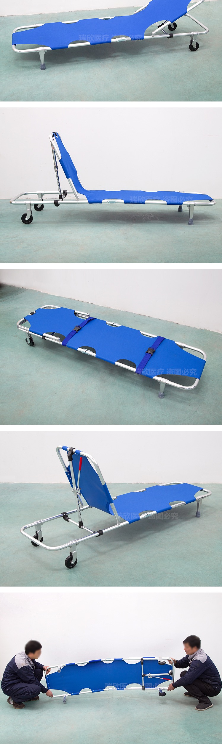 Blue Aluminum Alloy Folding Stretcher Manual Foldable Canvas Stretcher