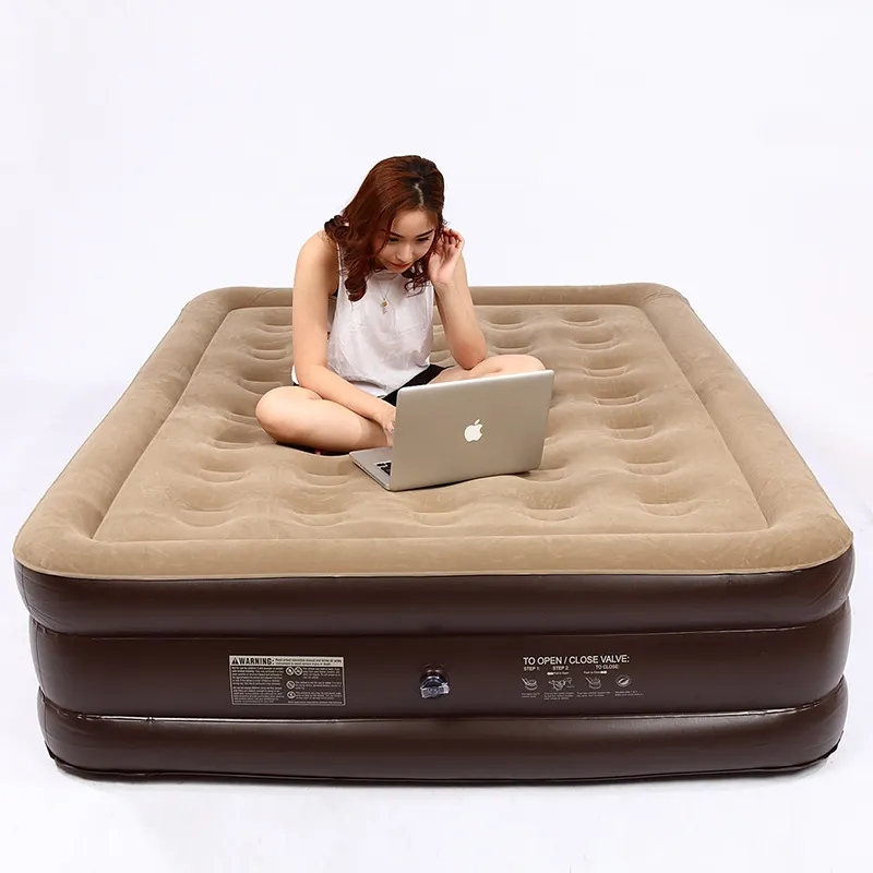 Elevated Built-in Pump Durable Automatic Electric Inflation Blow Up Air Bed Soft Plush Flocking Mattress