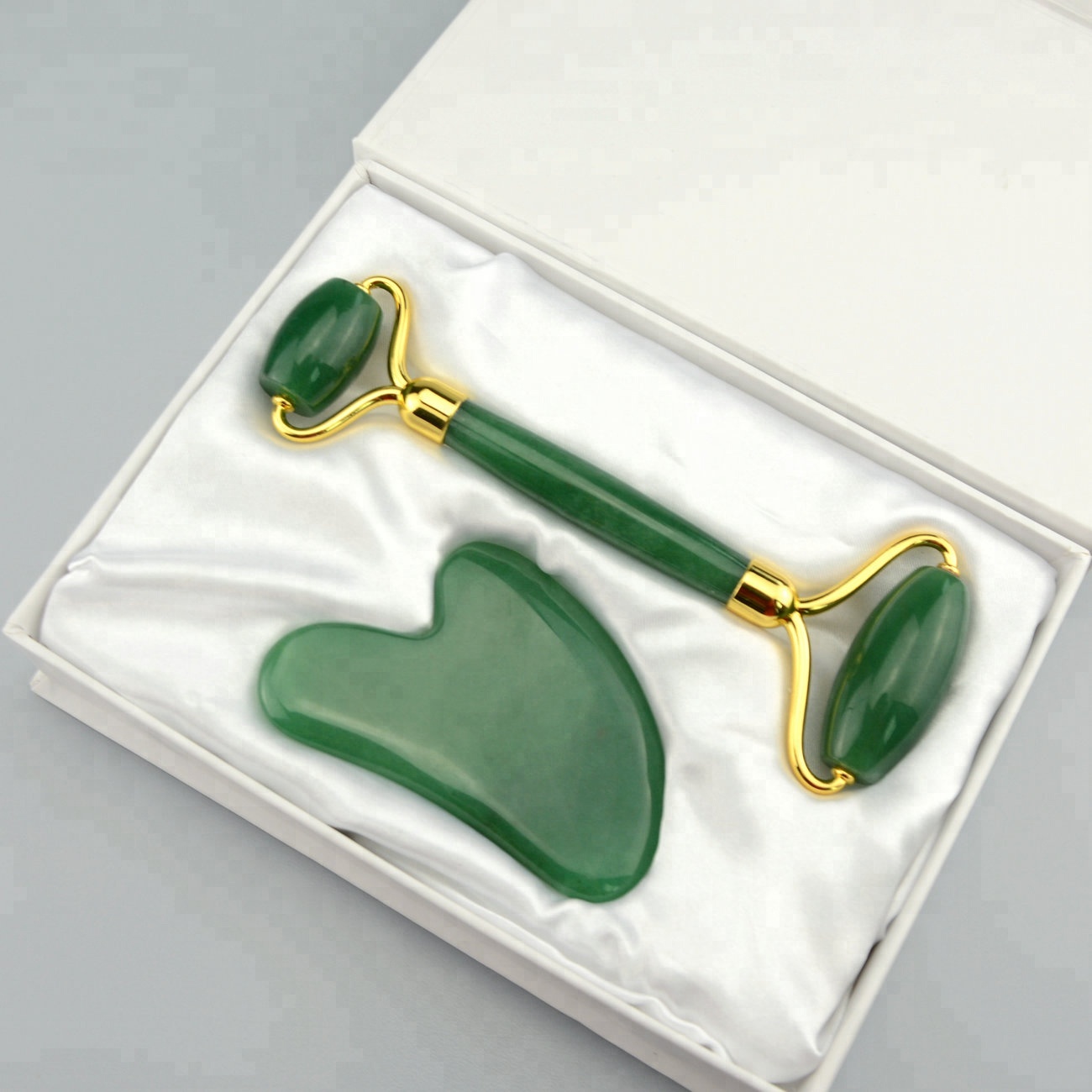 Hot selling high quality quartz stone face natural green jade roller