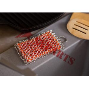 Removable Silicon Chainmail Scrubbing Pad Bind Up With Ring Mesh For Cast Iron