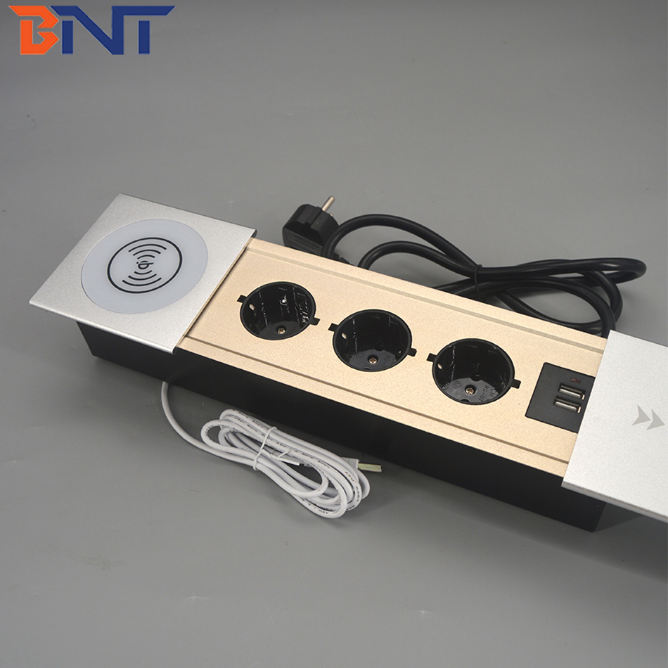 CE Rohs approve EU power wireless charger table socket outlet with slide cover