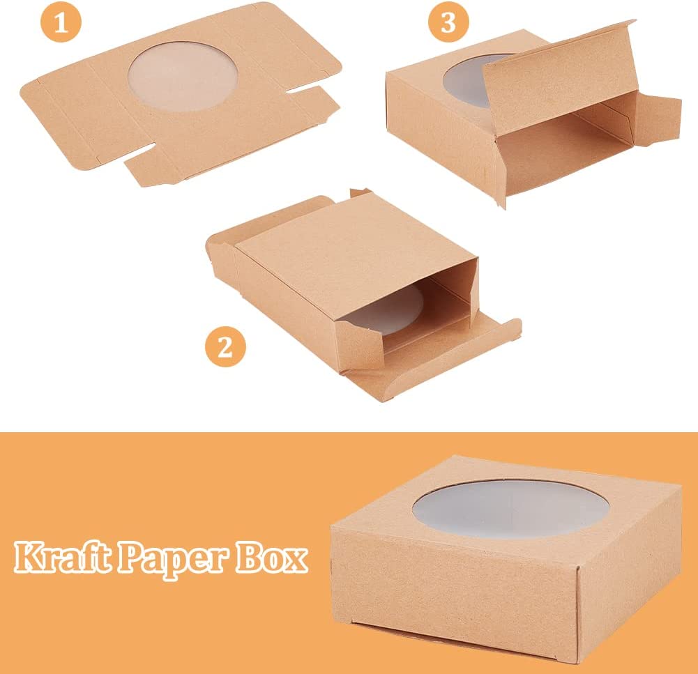 Round Clear Window Kraft Paper Gift Wrapping Box for Homemade Soap Wedding Party Favor