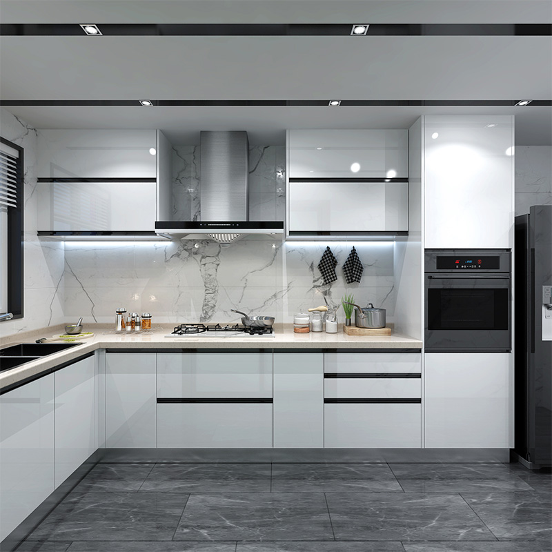 Flat Edge Countertop Edging and Sink Included in our Modern Design Kitchen Cabinet Set