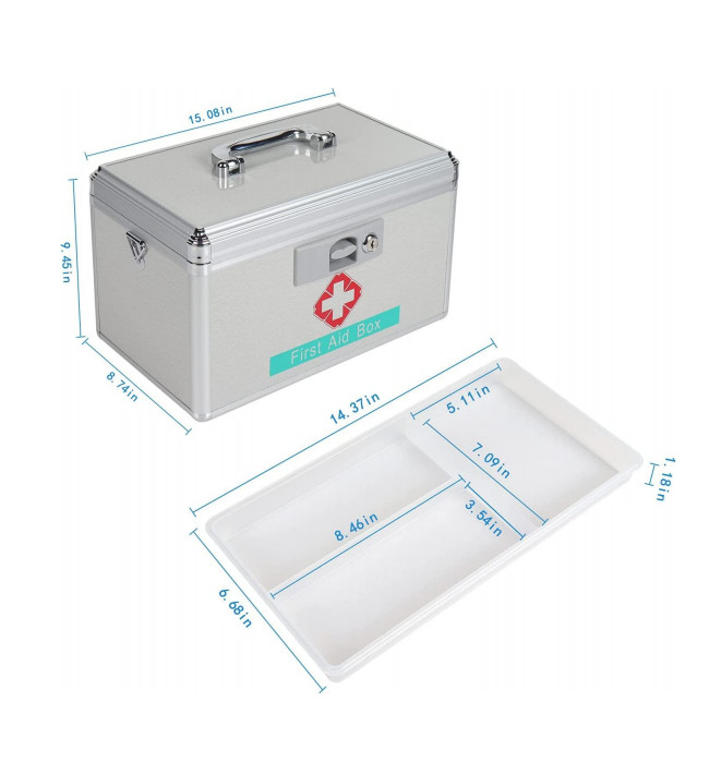 15in Child Aluminum Portable First Aid Box Medicine Case With Lock