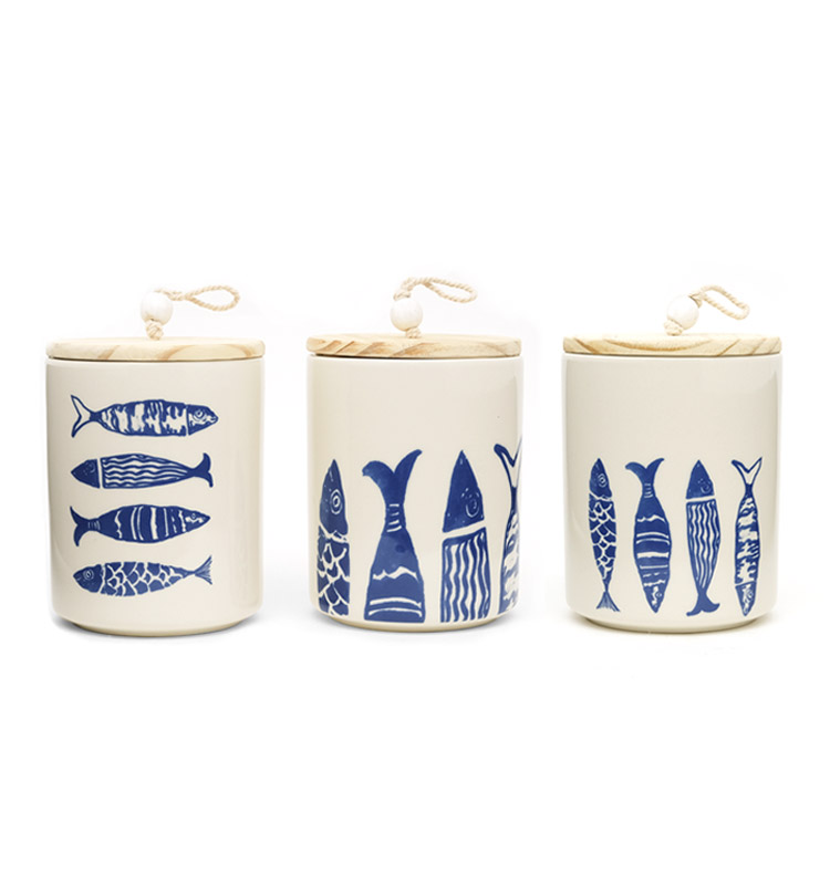 Geometric Ocean Blue Ceramic Canister Sets Tea Coffee Sugar Storage Jar For Kitchen With Lid And Silicon Ri