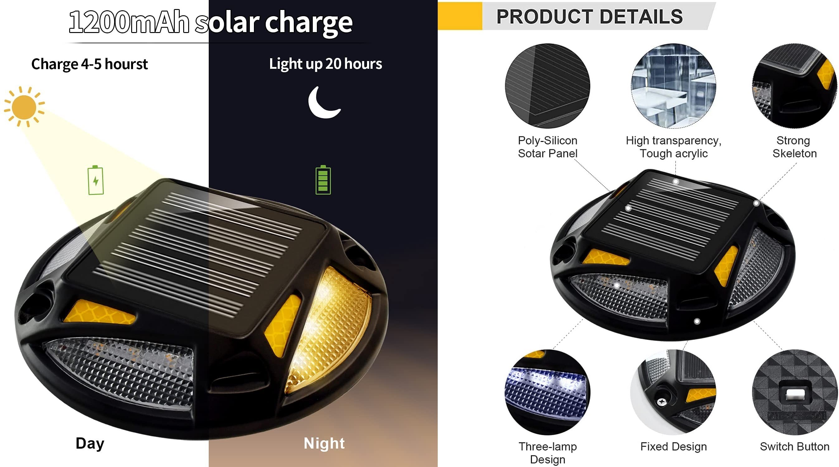 IP68 Water Rating Solar LED Driveway Dock Lights 12 pcs LED for Sidewalk Garden Pathway