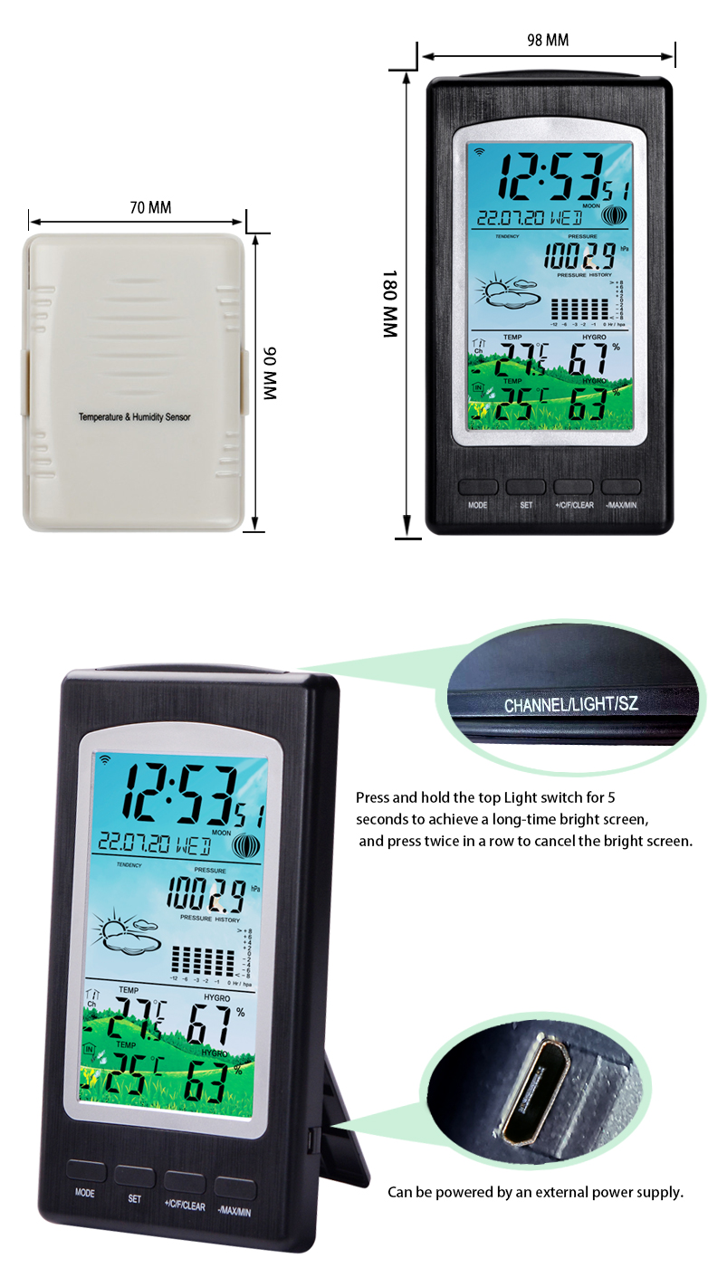 Indoor And Outdoor Wireless Weather Station With Precision Temperature And Humidity Meter
